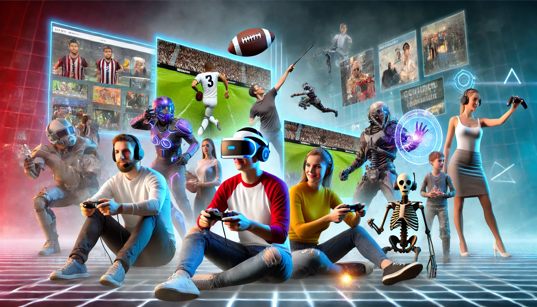 a diverse group of gamers immersed in a vibrant gaming environment, symbolizing recent innovations in the gaming world.
