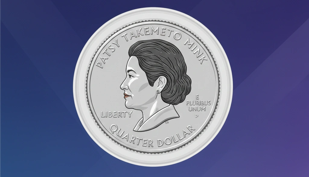 A minimalist poster-style illustration of the Patsy Mink quarter